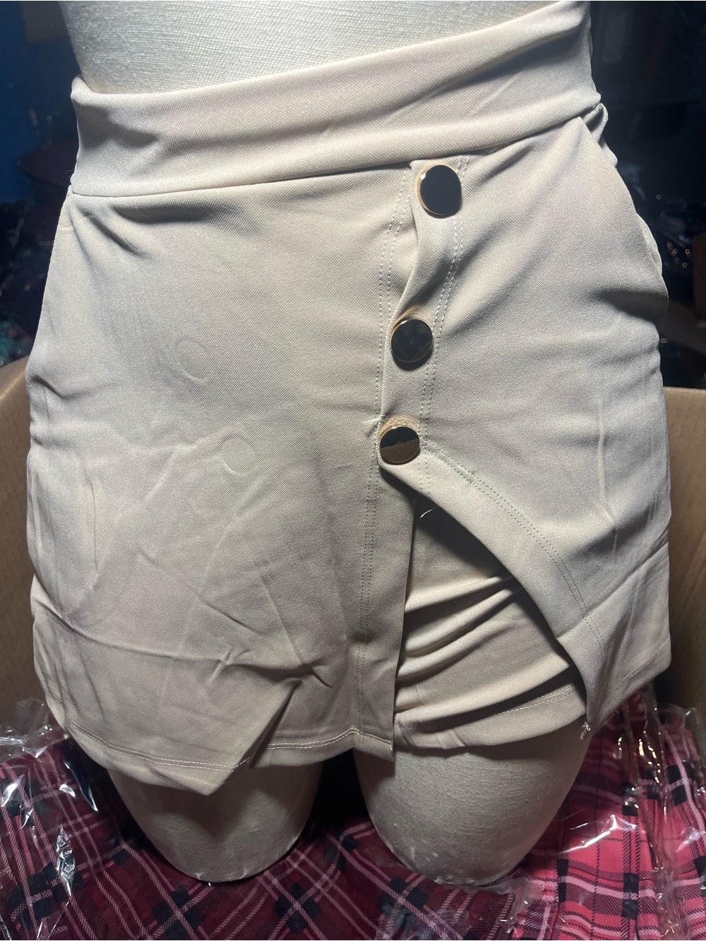 2 pieces .Women's Beige Button-Front Skort